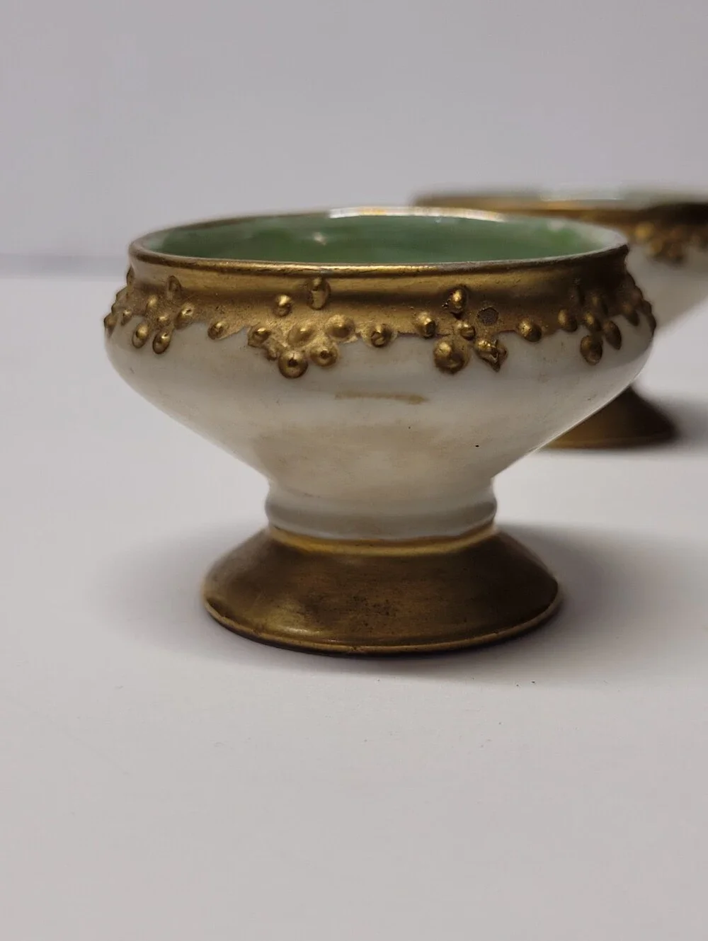 PH Leonard Ceramic Salt Cellar Pair in Green and Gold